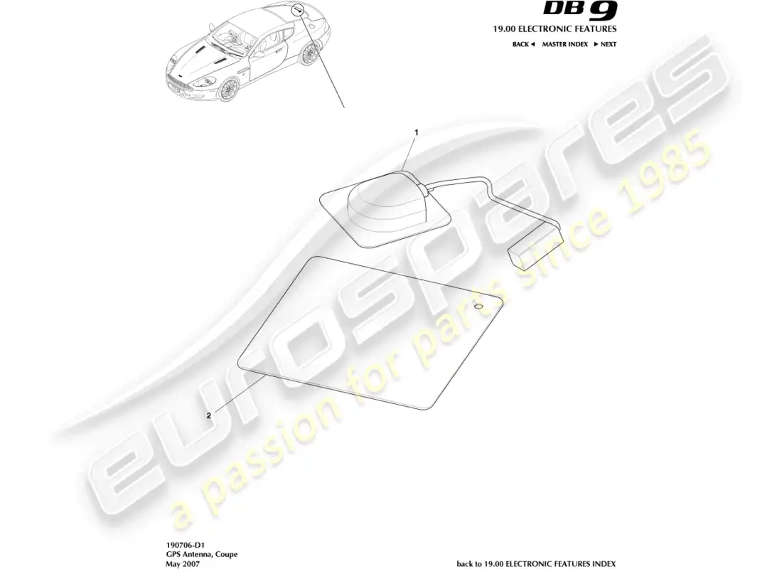aston martin db9 (2004) gps antenna, coupe parts diagram