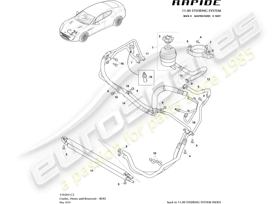 aston martin rapide (2016) pas hoses, rhd parts diagram