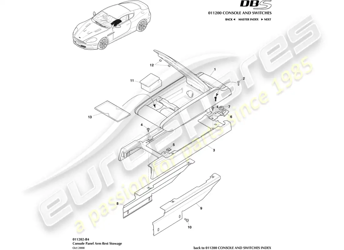 aston martin dbs (2007) centre console, armrest parts diagram
