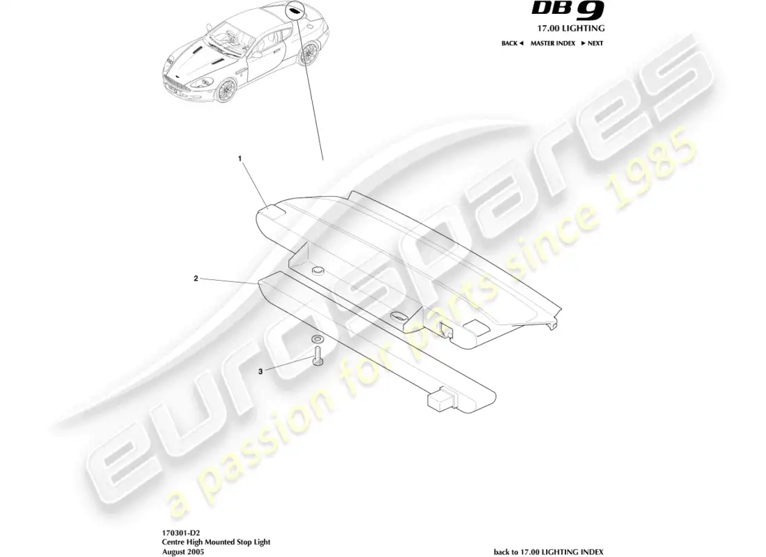 aston martin db9 (2008) high mounted stop light, coupe parts diagram