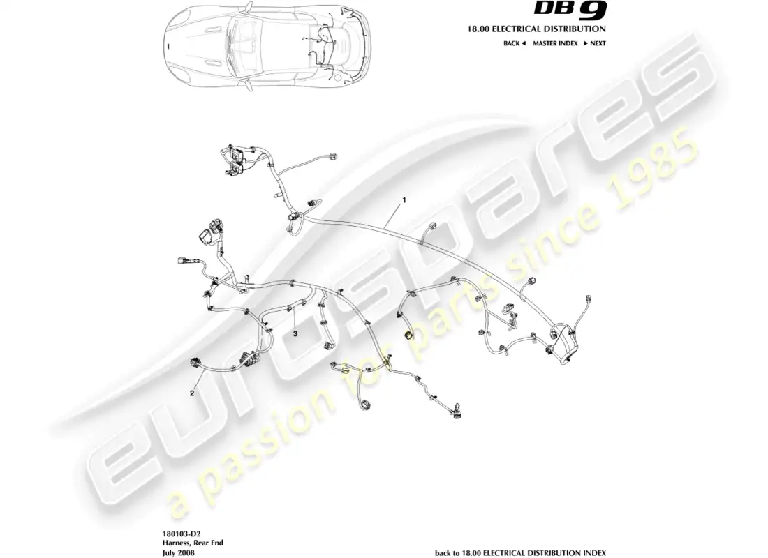 aston martin db9 (2008) rear end harness parts diagram