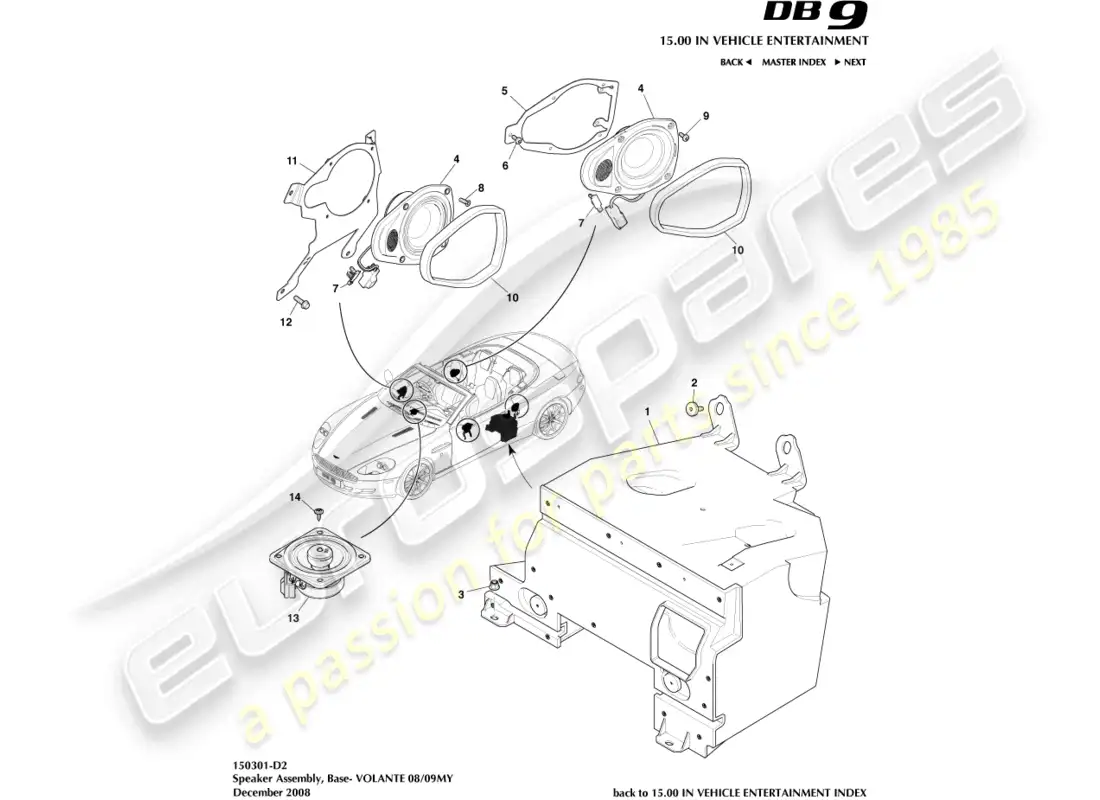 aston martin db9 (2007) speaker, base, volante parts diagram