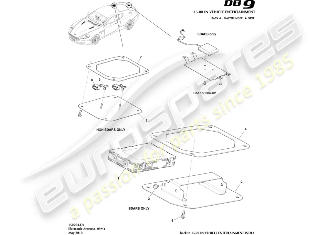 aston martin db9 (2004) electronic antenna, 09my part diagram