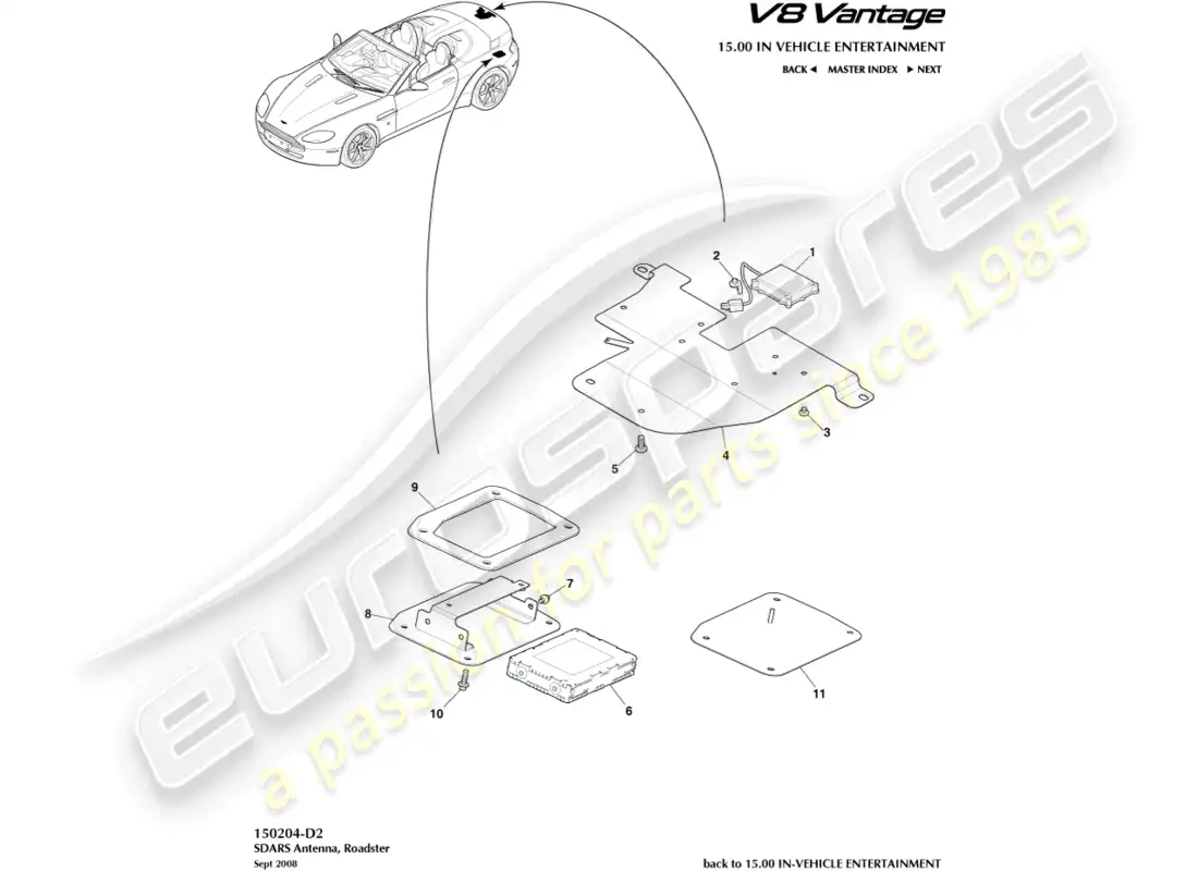 aston martin v8 vantage (2015) sdars antenna, roadster part diagram