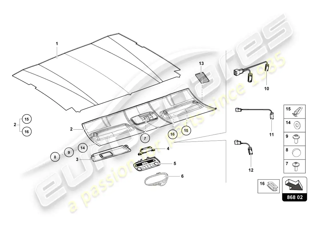 lamborghini sto (2021) roof trim parts diagram