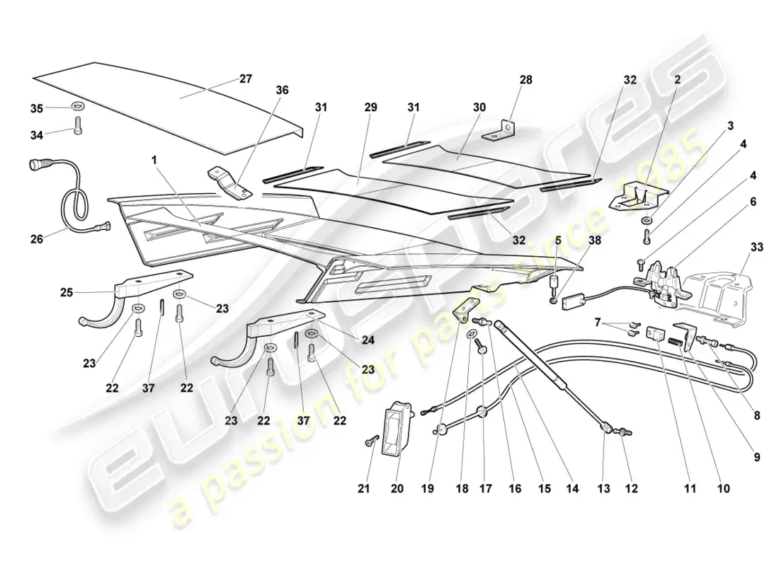 lamborghini lp640 coupe (2007) flap for engine cover transparent parts diagram