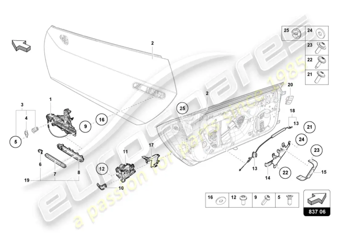 lamborghini sto (2023) door handle, inner parts diagram