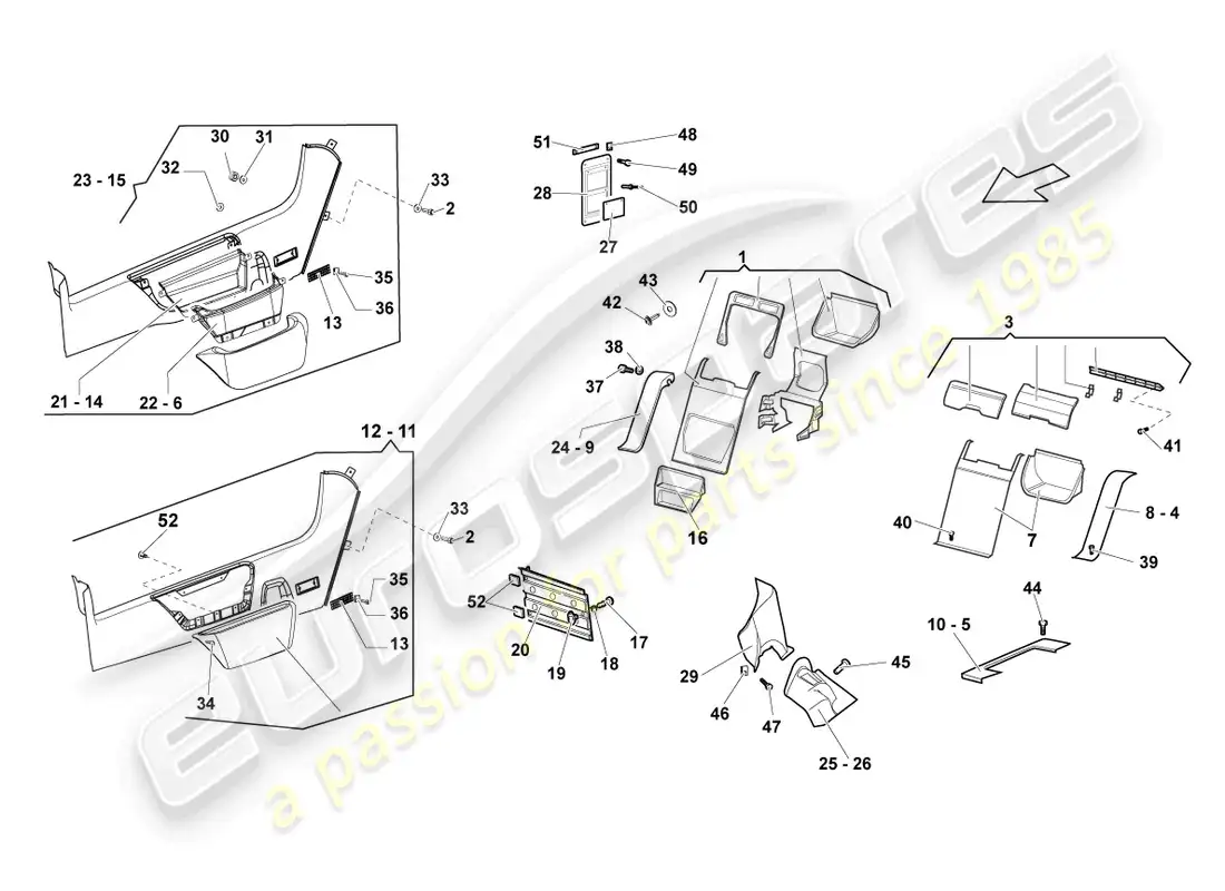 lamborghini lp640 coupe (2010) pillar trim parts diagram