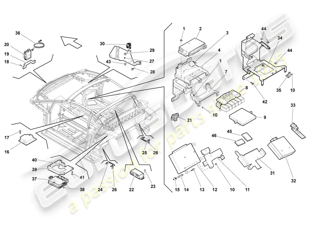 lamborghini gallardo coupe (2004) central control unit for convenience system parts diagram