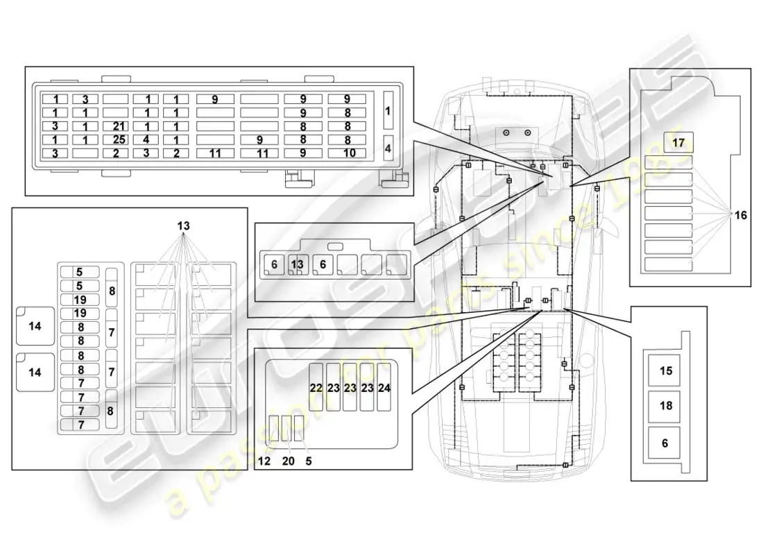 lamborghini gallardo spyder (2007) central electrics parts diagram