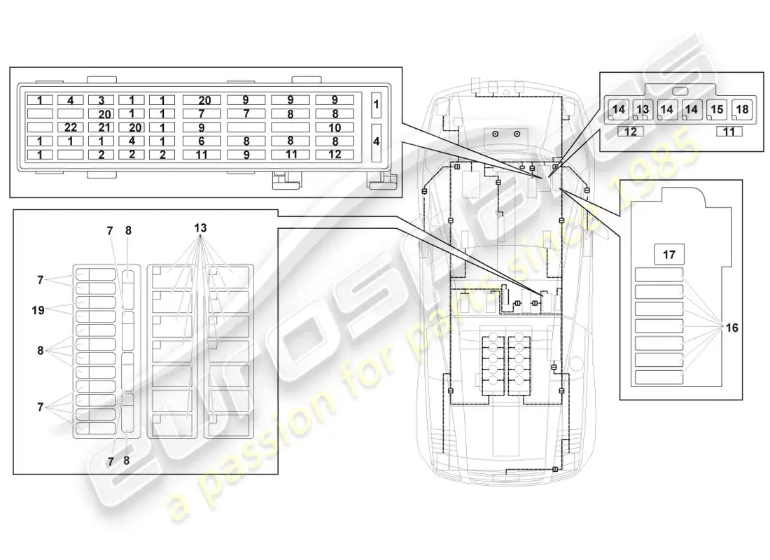 lamborghini gallardo coupe (2008) central electrics parts diagram