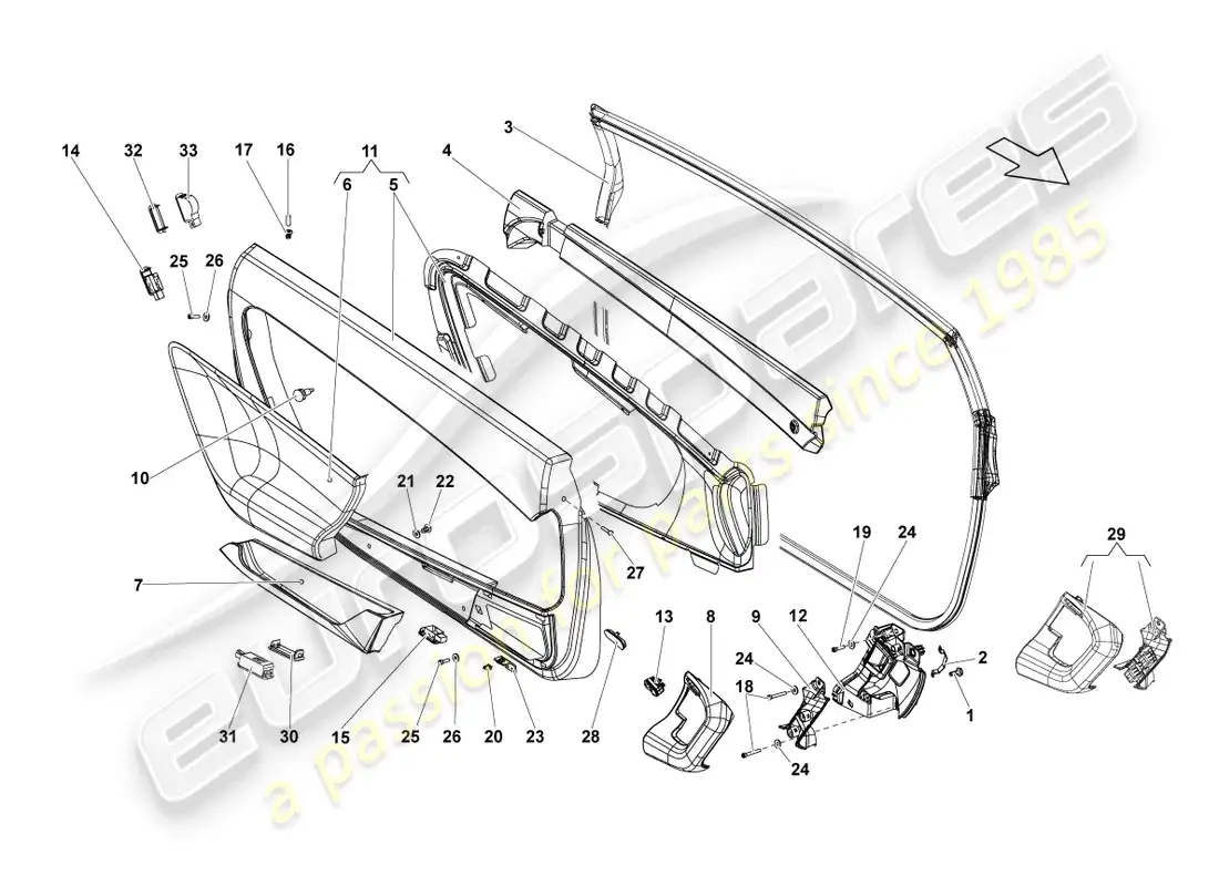 lamborghini gallardo coupe (2004) door panel parts diagram