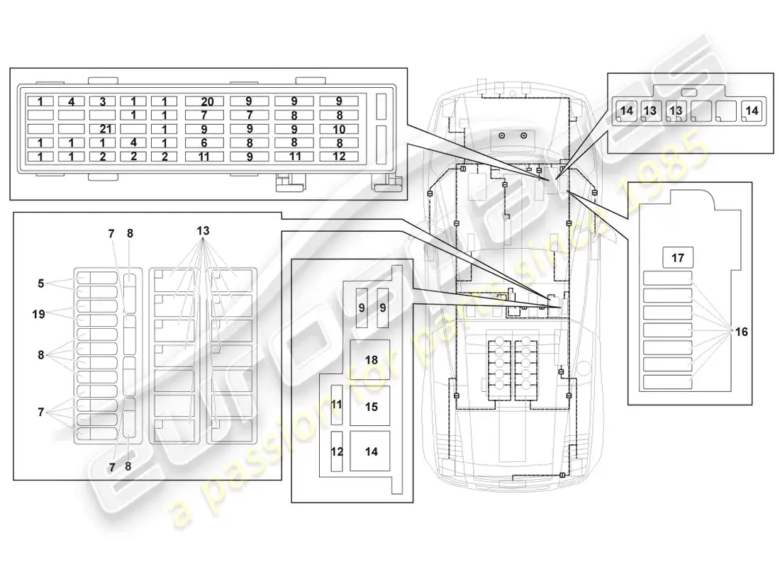 lamborghini gallardo coupe (2004) central electrics parts diagram