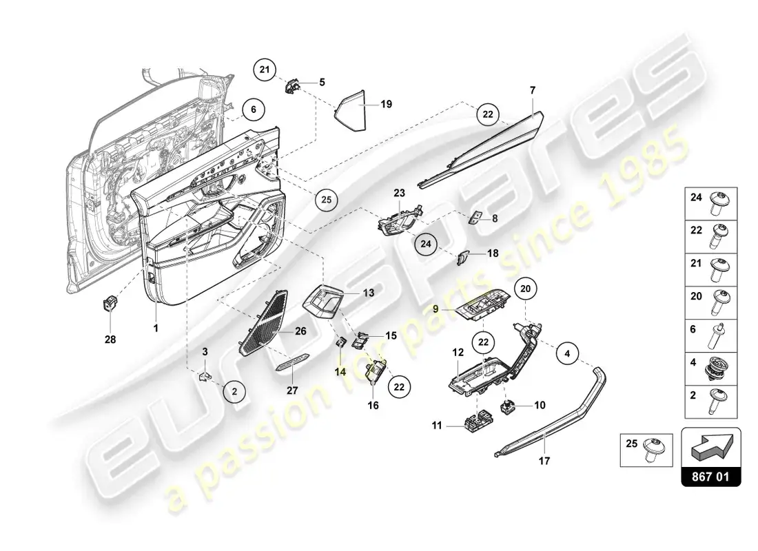 lamborghini urus s (2023) door panel front parts diagram