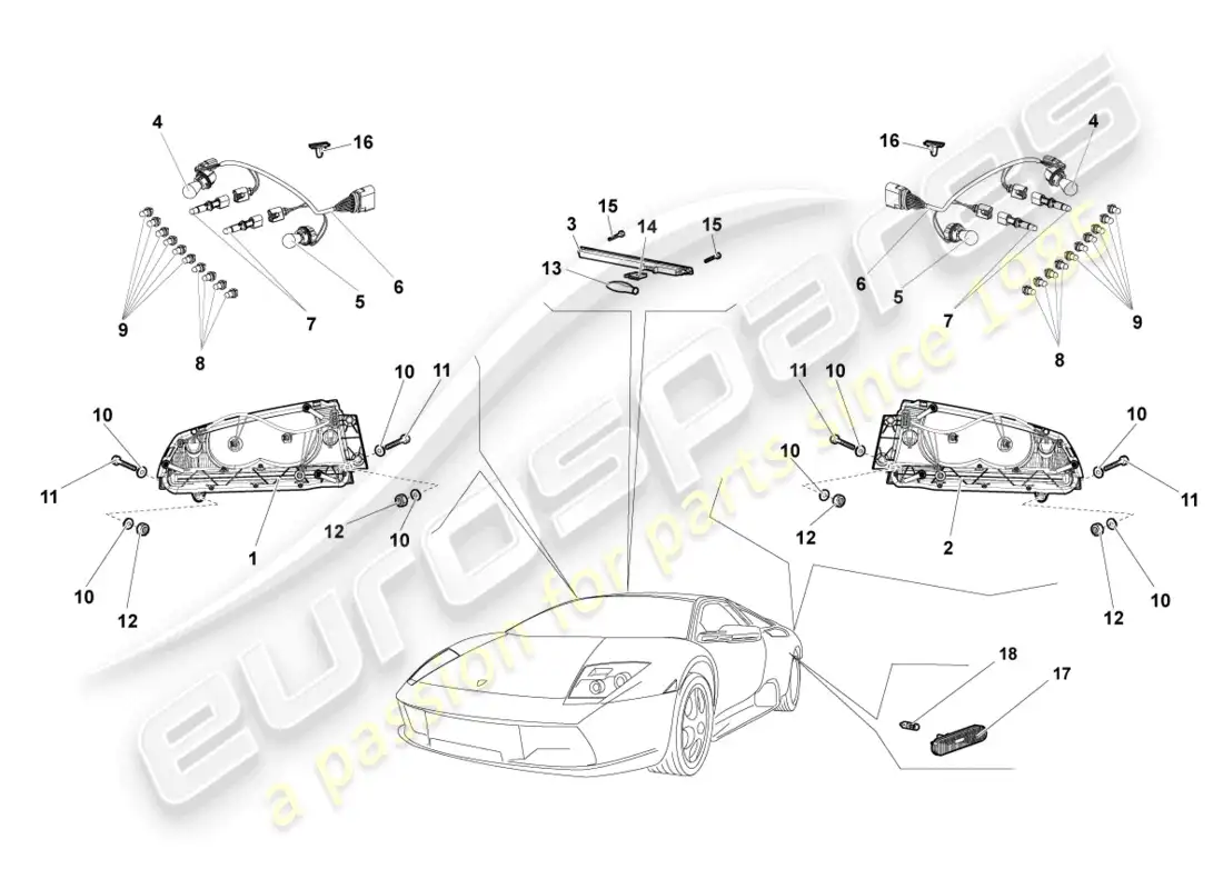 lamborghini lp640 coupe (2010) tail light parts diagram