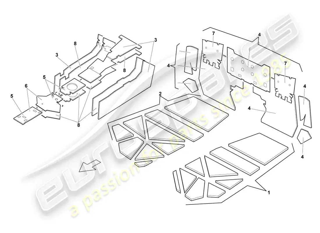 lamborghini lp640 coupe (2010) sound absorbers parts diagram