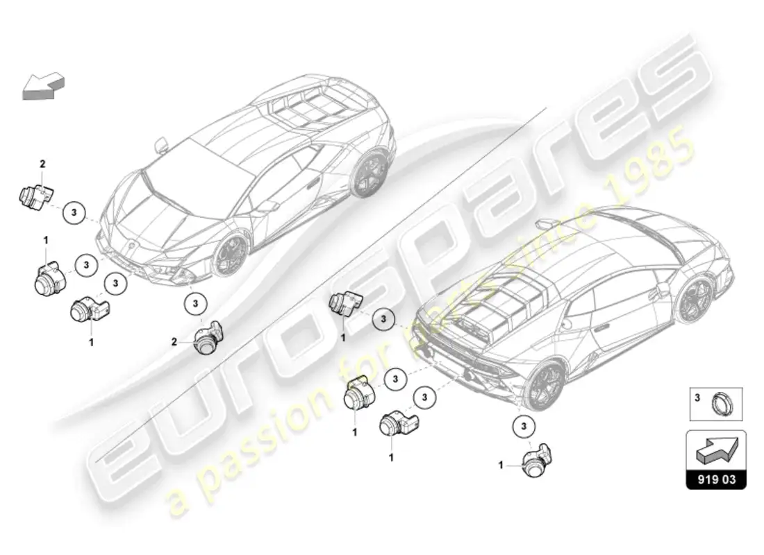 lamborghini evo spyder (2024) parking aid parts diagram
