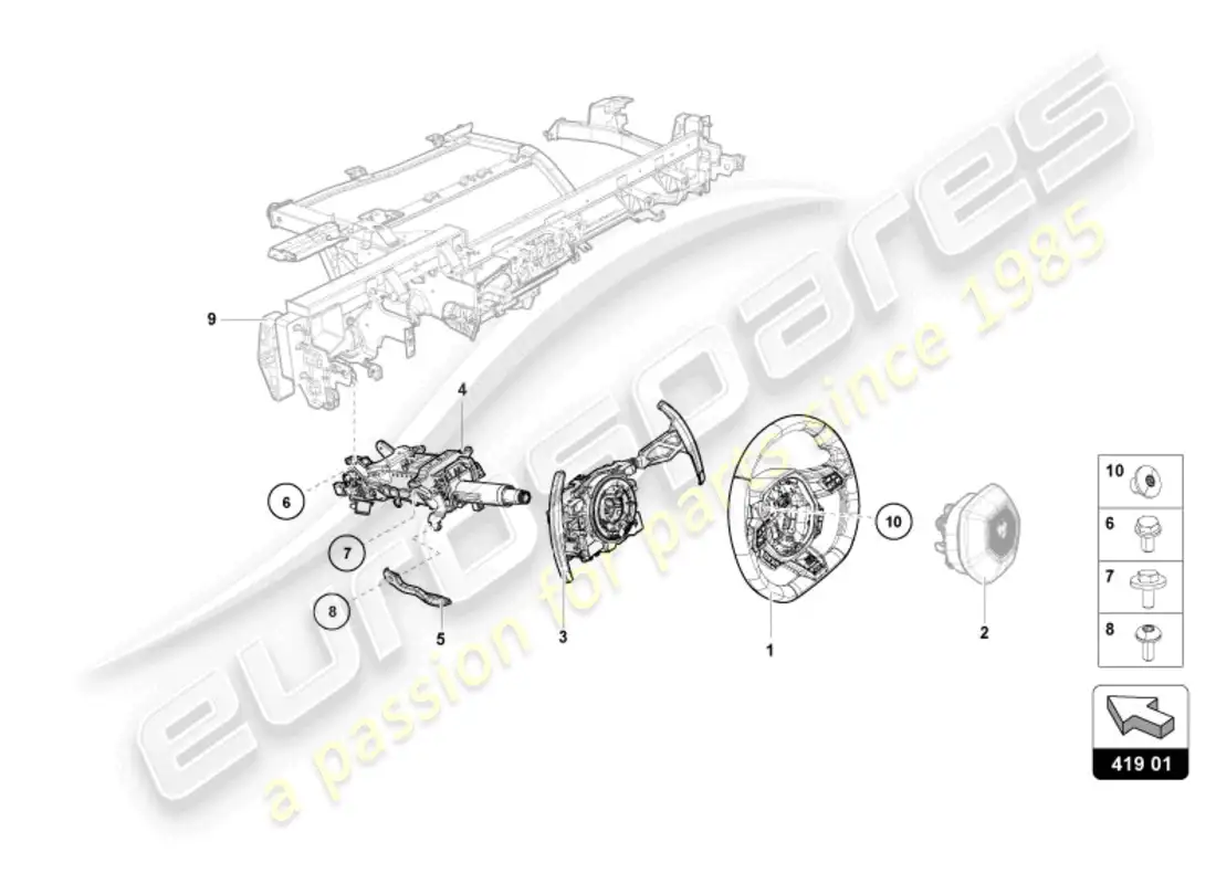 lamborghini evo spyder (2024) steering system parts diagram