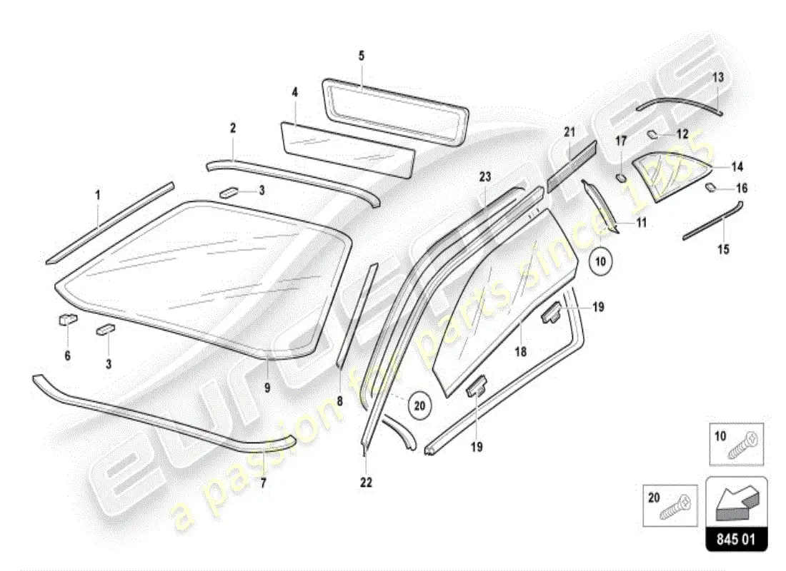 lamborghini diablo vt (1998) window glasses parts diagram