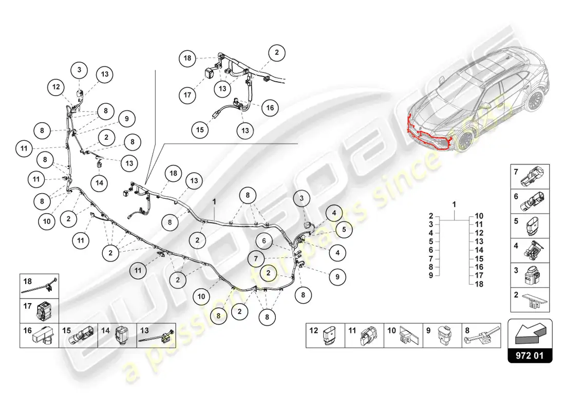 lamborghini urus s (2023) wiring set for bumper front parts diagram