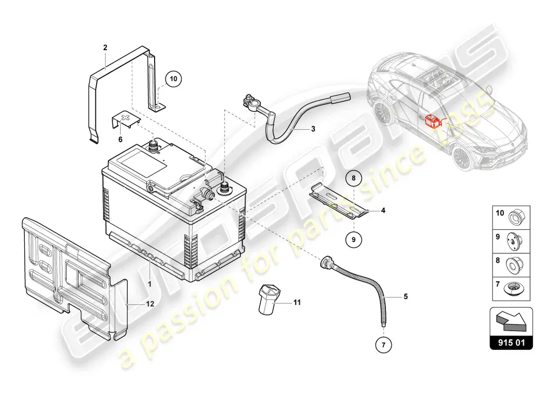 lamborghini urus performante (2024) battery parts diagram