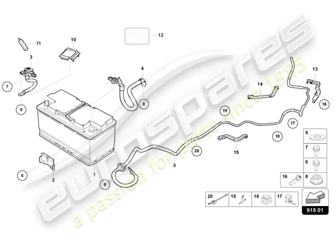 lamborghini evo spyder (2024) battery parts diagram