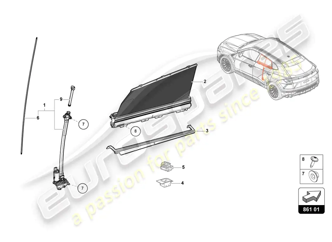 lamborghini urus s (2024) roller sunblind parts diagram