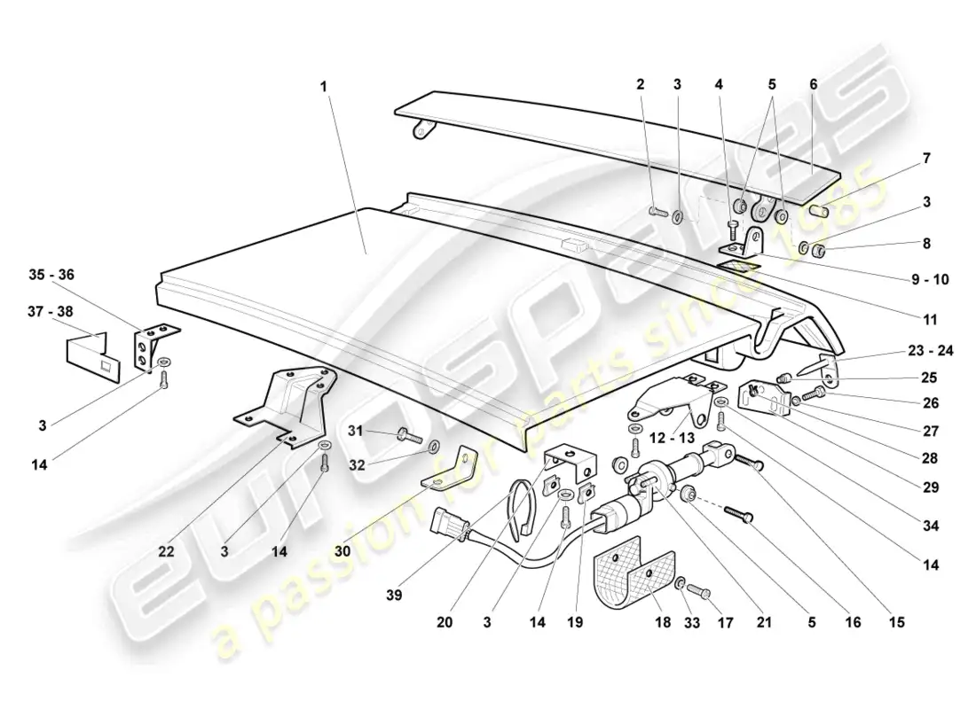 lamborghini lp640 roadster (2008) rear lid parts diagram