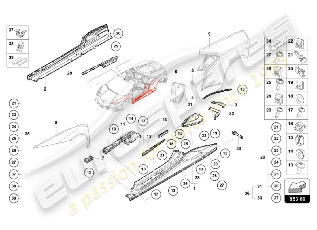lamborghini sto (2023) lower external side member for wheel housing parts diagram