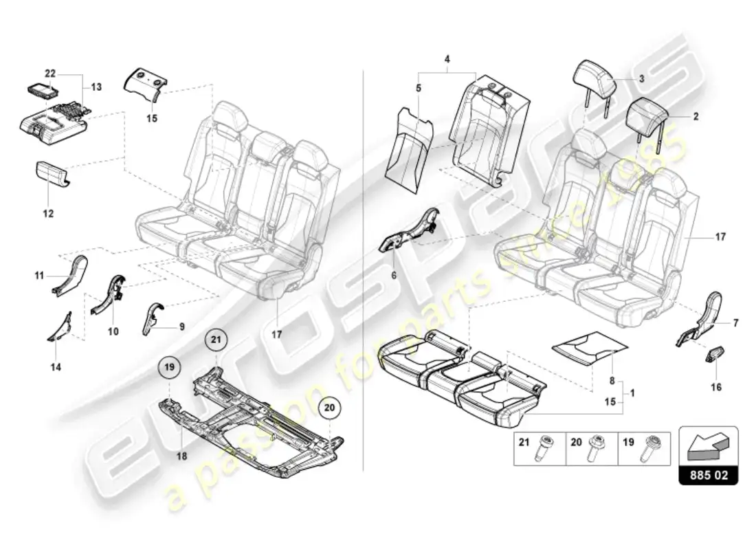 lamborghini urus (2019) bench seat (3-seater) parts diagram