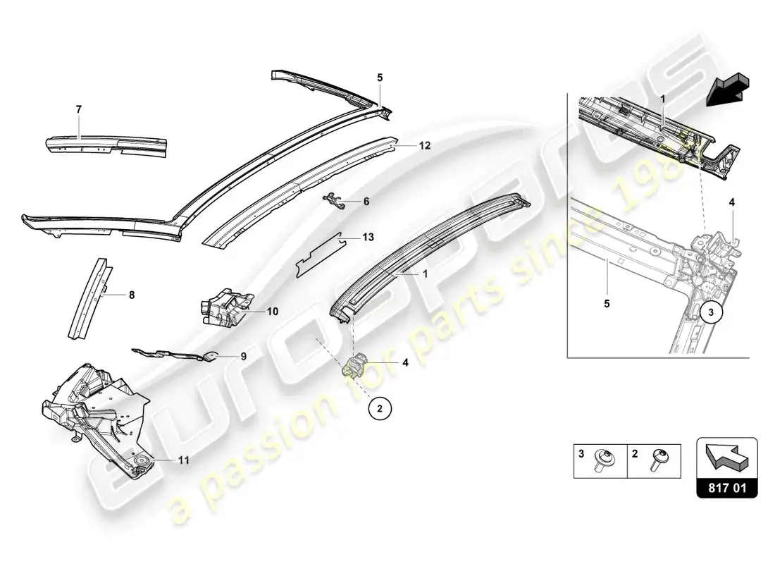 lamborghini evo spyder (2022) hinged window parts diagram
