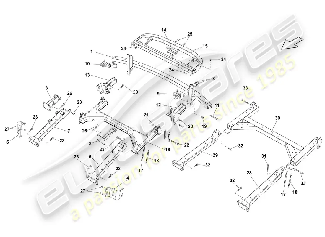 lamborghini lp560-4 coupe fl ii (2013) side member rear part rear parts diagram