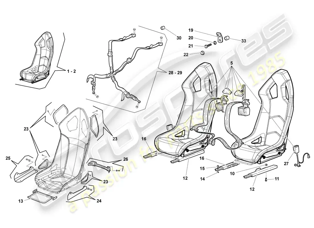 lamborghini lp640 coupe (2010) seat, complete parts diagram