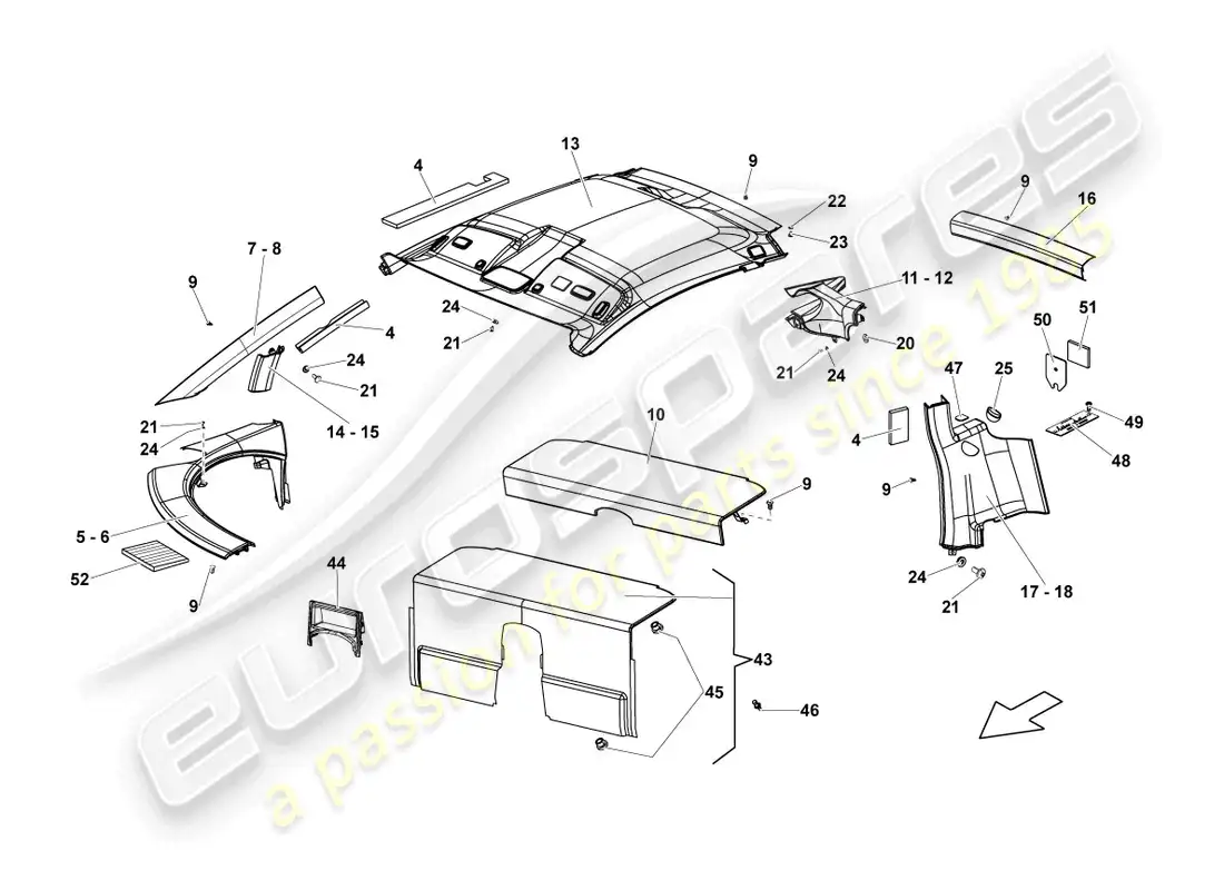 lamborghini blancpain sts (2013) moulded headliner parts diagram