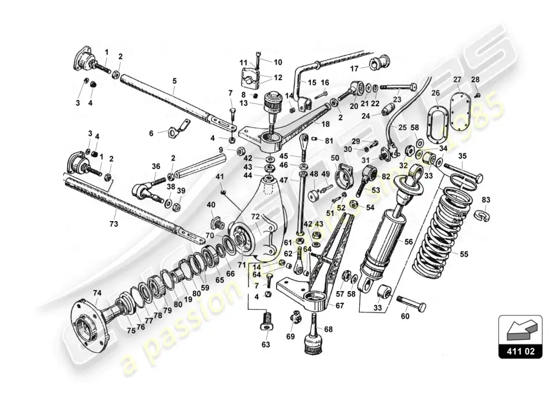 lamborghini countach 25th anniversary (1989) front suspension parts diagram