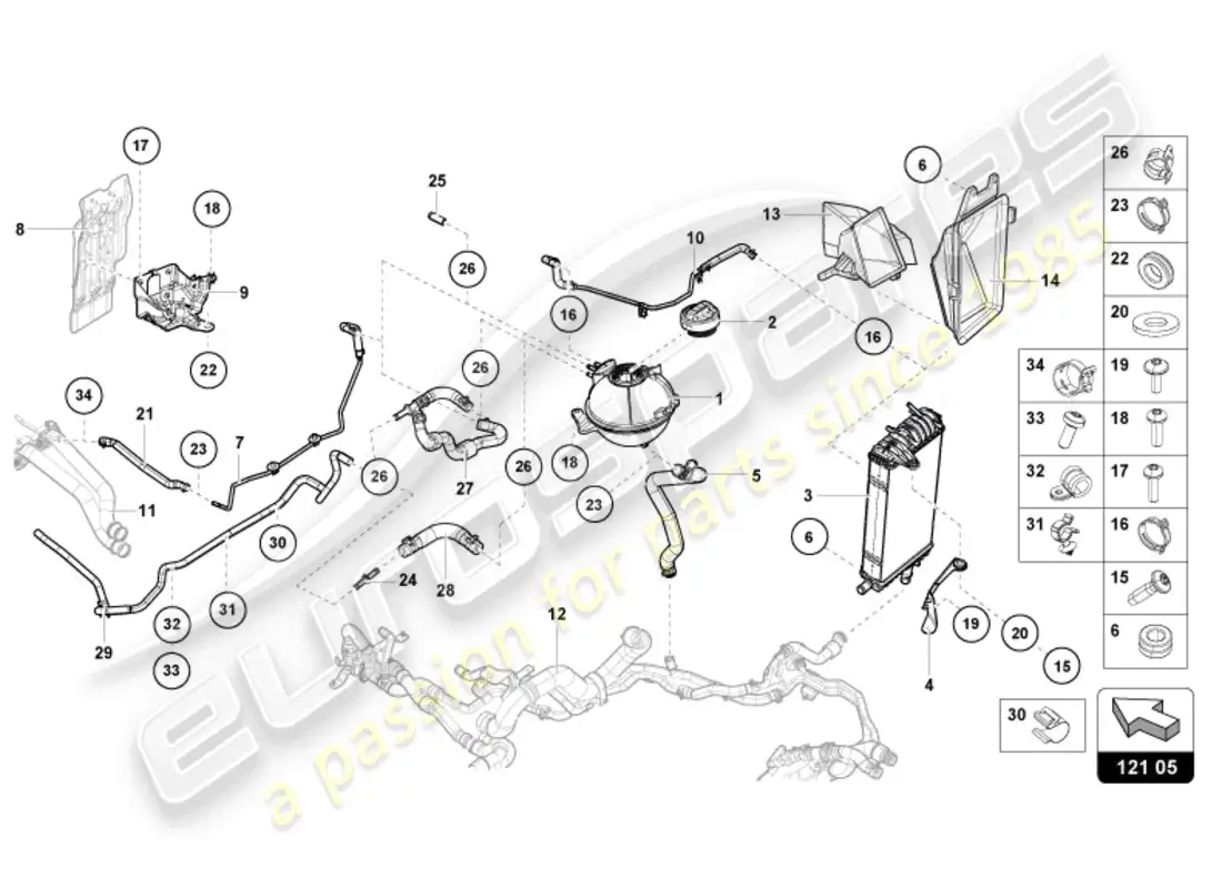 lamborghini sto (2024) cooler for coolant parts diagram