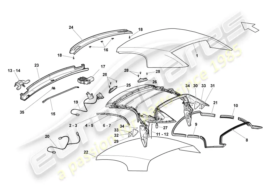 lamborghini lp550-2 spyder (2013) cover - top parts diagram
