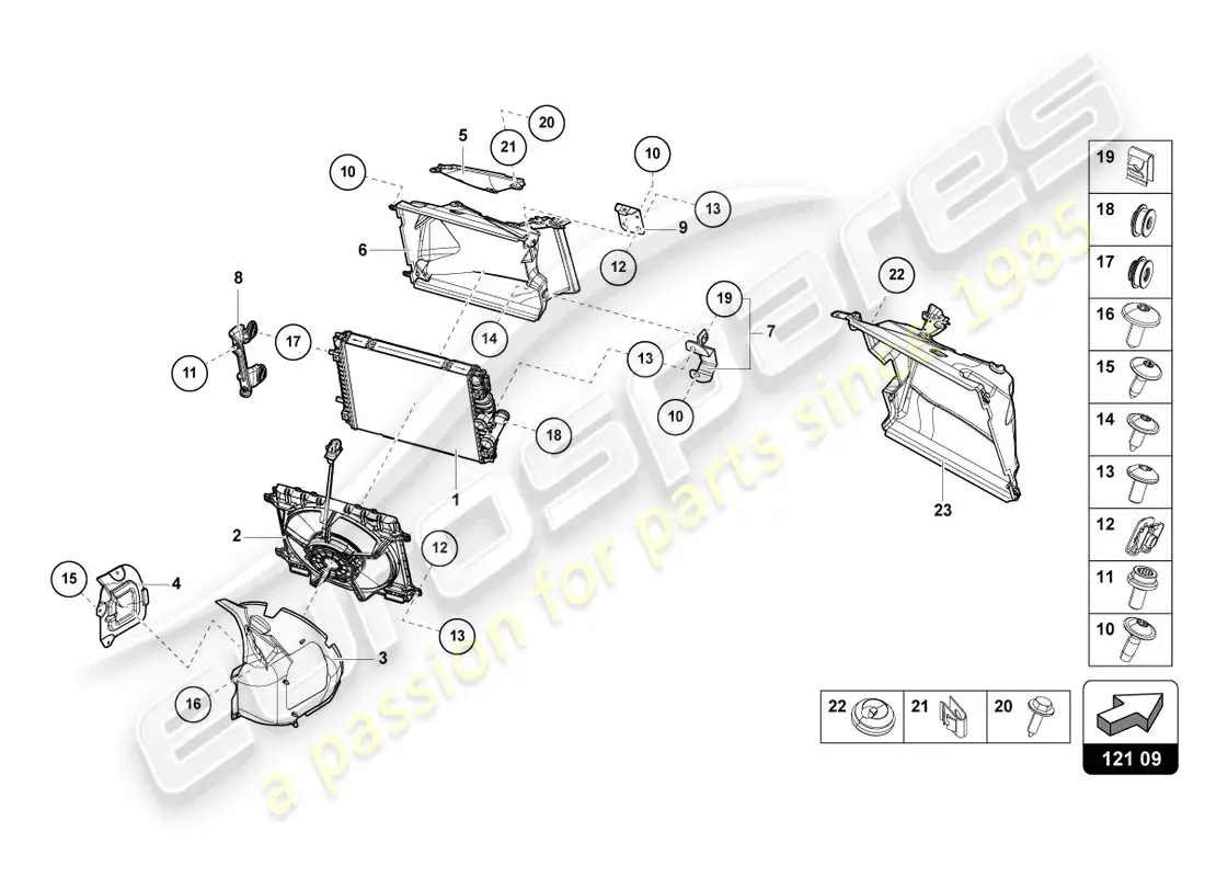 lamborghini evo coupe 2wd (2023) cooler for coolant front parts diagram