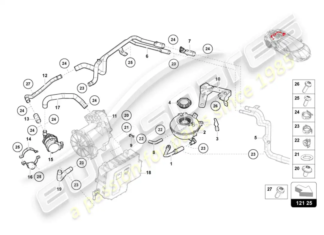 lamborghini revuelto coupe (2024) coolant cooling system - high voltage cooling parts diagram