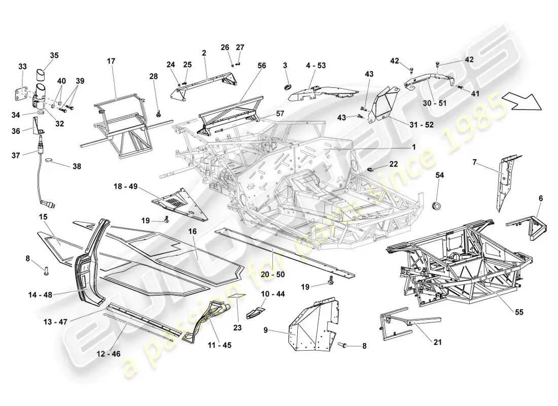 lamborghini lp640 coupe (2009) frame parts diagram