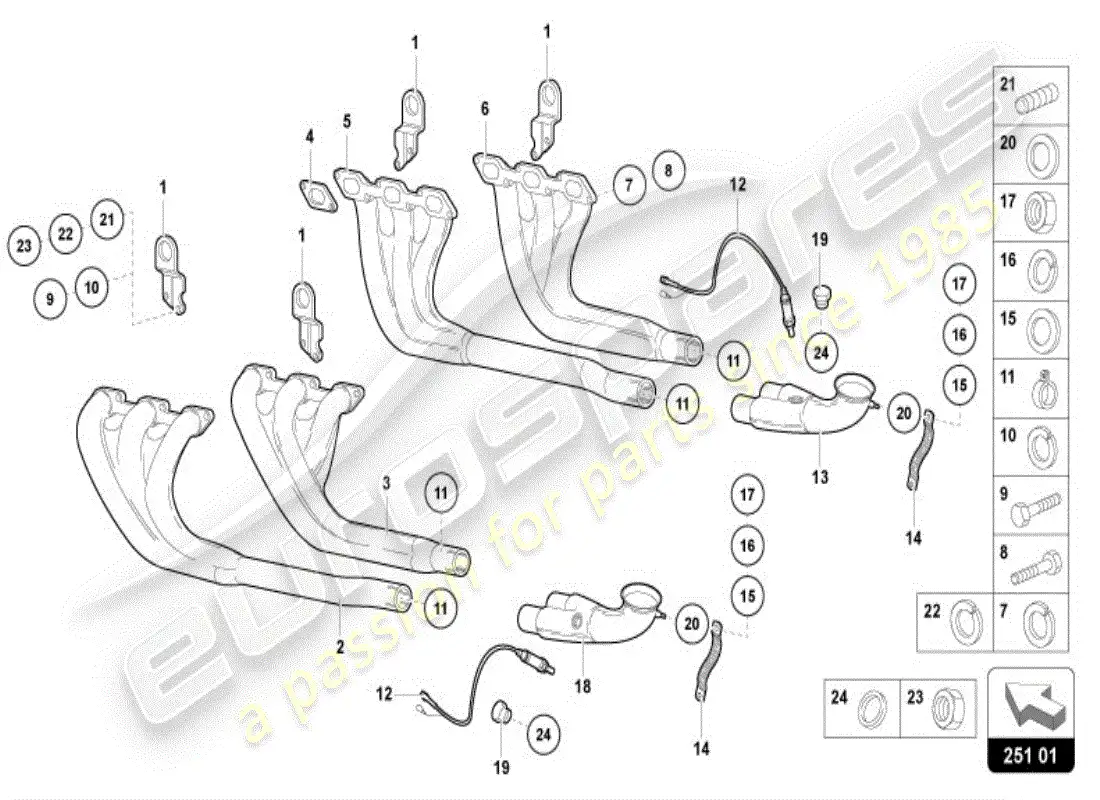 lamborghini diablo vt (1996) exhaust system parts diagram