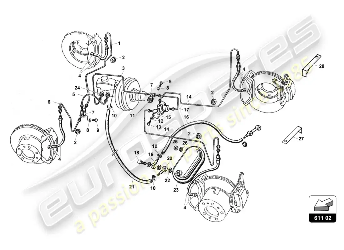 lamborghini countach 25th anniversary (1989) brake system parts diagram