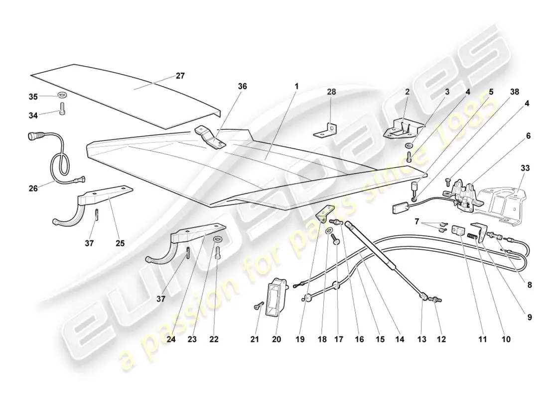 lamborghini lp640 coupe (2007) flap for engine cover parts diagram