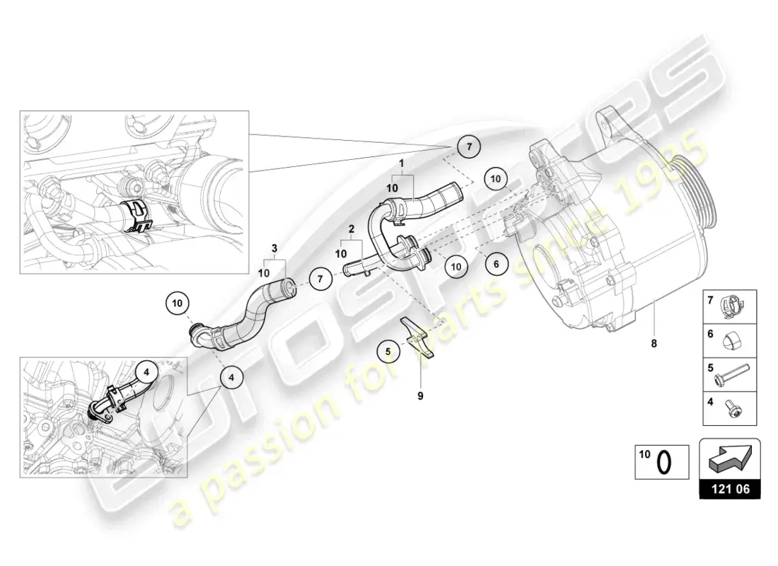 lamborghini tecnica (2023) coolant hoses and pipes parts diagram