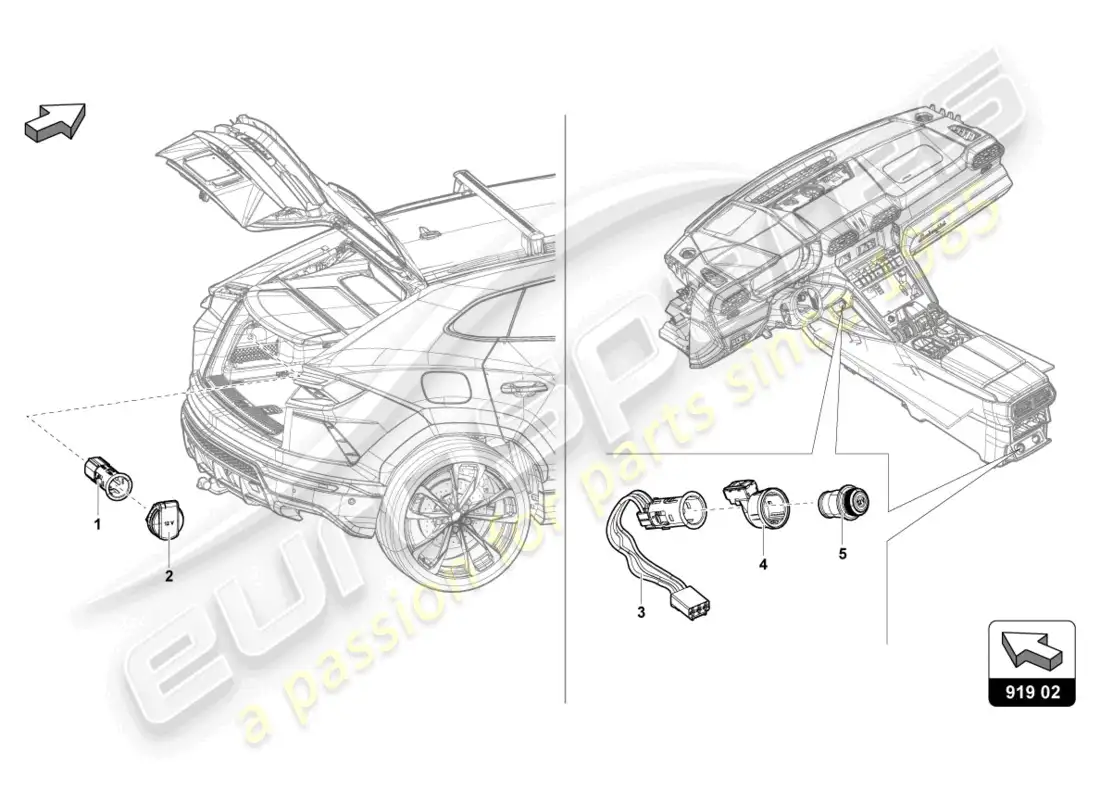 lamborghini urus performante (2024) cover with cigarette lighter and socket parts diagram