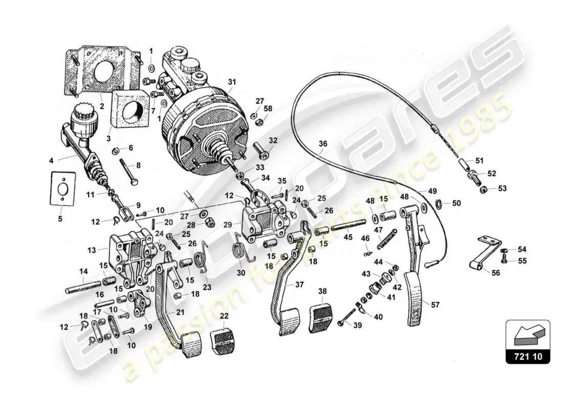 lamborghini countach 25th anniversary (1989) pedalbox assembly parts diagram