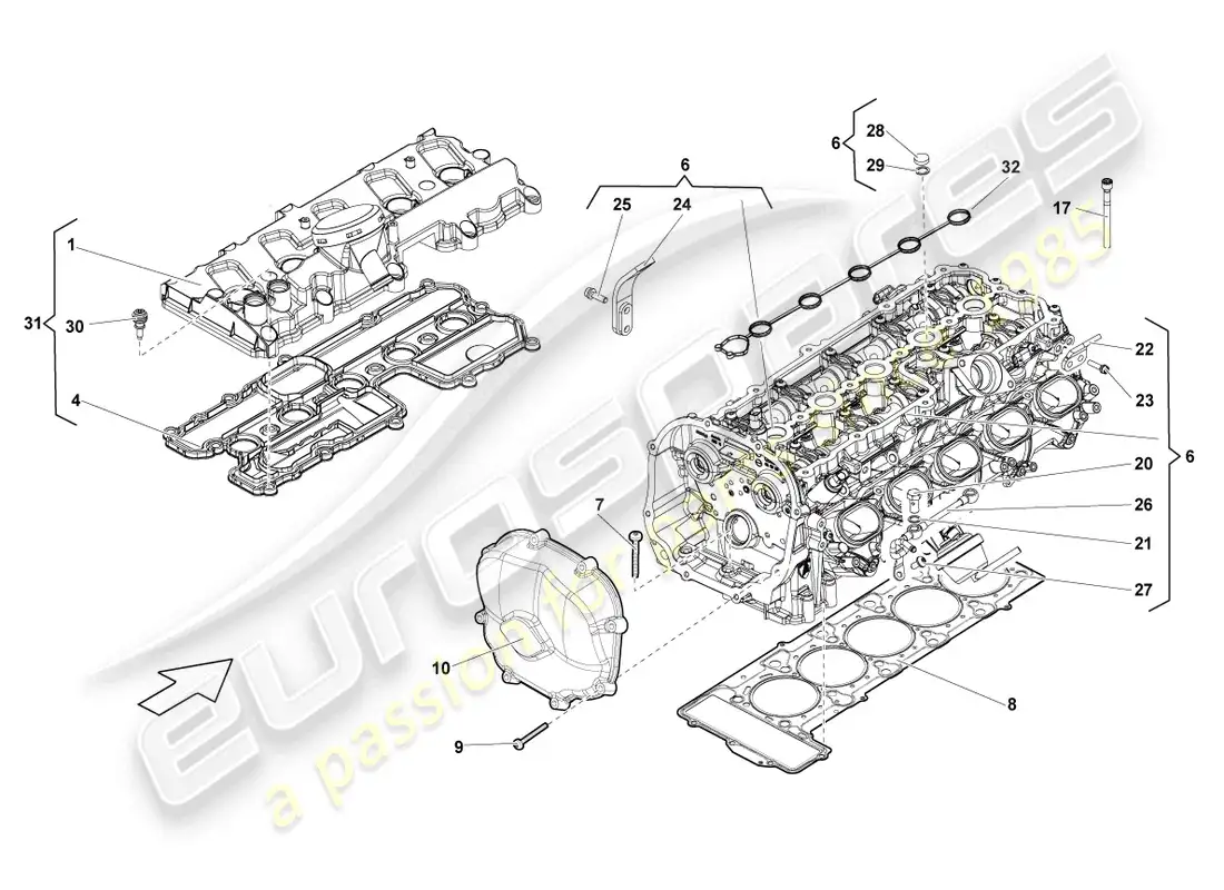 lamborghini lp570-4 sl (2014) complete cylinder head cylinders 6-10 parts diagram