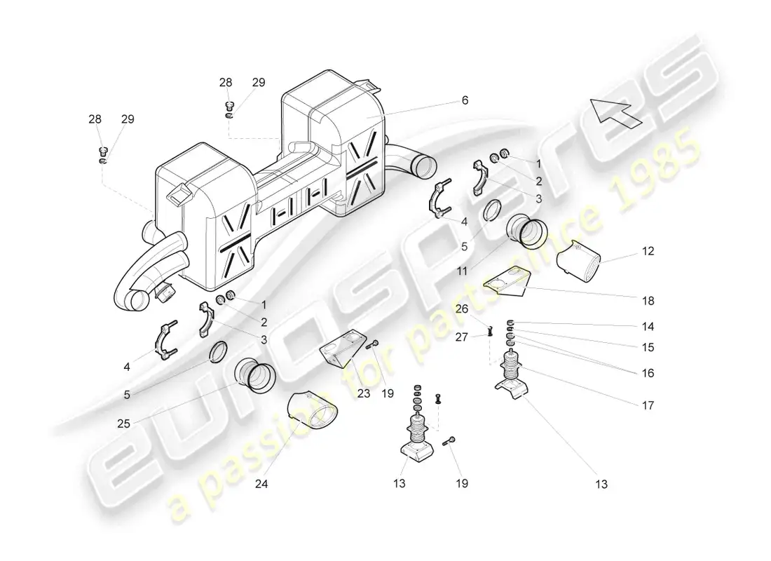 lamborghini gallardo spyder (2007) rear silencer parts diagram