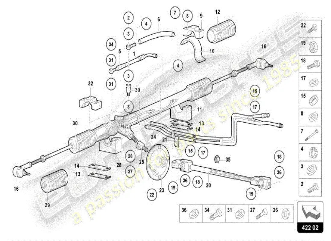 lamborghini diablo vt (1998) steering rod parts diagram