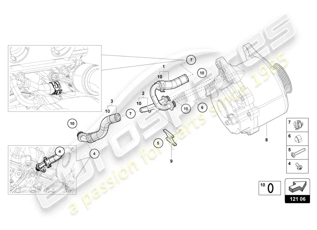 lamborghini evo coupe 2wd (2023) coolant hoses and pipes parts diagram